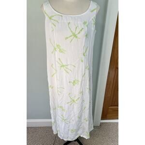 April Cornell Dress White Green Sheath Button Back Med Beach Cruise Vacation